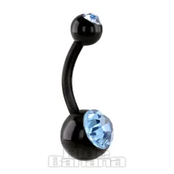 Blue Banana Black Acrylic 1.6mm Double Jewelled Navel Bar (Aqua Stone)