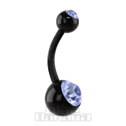 Blue Banana Black Acrylic 1.6mm Double Jewelled Navel Bar (Sapphire Stone)