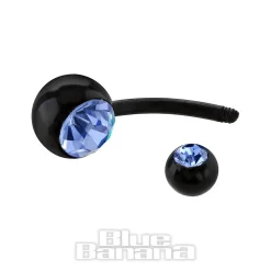 Blue Banana Black Acrylic 1.6mm Double Jewelled Navel Bar (Sapphire Stone)
