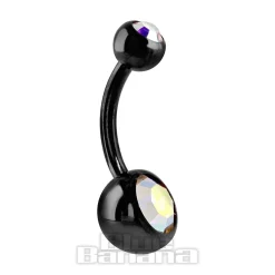 Blue Banana Black Titanium 1.6mm Double Jewelled Navel Bar (Aurora Borealis)