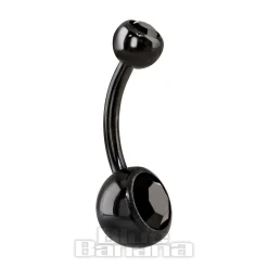 Blue Banana Black Titanium 1.6mm Double Jewelled Navel Bar (Black)