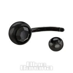Blue Banana Black Titanium 1.6mm Double Jewelled Navel Bar (Black)