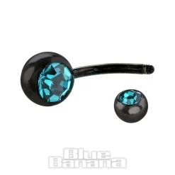 Blue Banana Black Titanium 1.6mm Double Jewelled Navel Bar (Zircon)