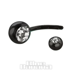 Blue Banana Black Titanium 1.6mm Double Jewelled Navel Bar (Crystal)