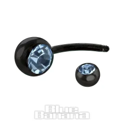 Blue Banana Black Titanium 1.6mm Double Jewelled Navel Bar (Aqua)