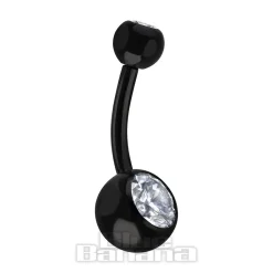 Blue Banana Black Titanium 1.6mm Internally Threaded Double Jewelled Navel Bar (Crystal)