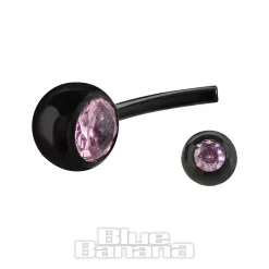 Blue Banana Black Titanium 1.6mm Internally Threaded Double Jewelled Navel Bar (Rose)