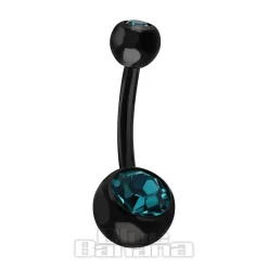Blue Banana Black Titanium 1.6mm Internally Threaded Double Jewelled Navel Bar (Zircon)