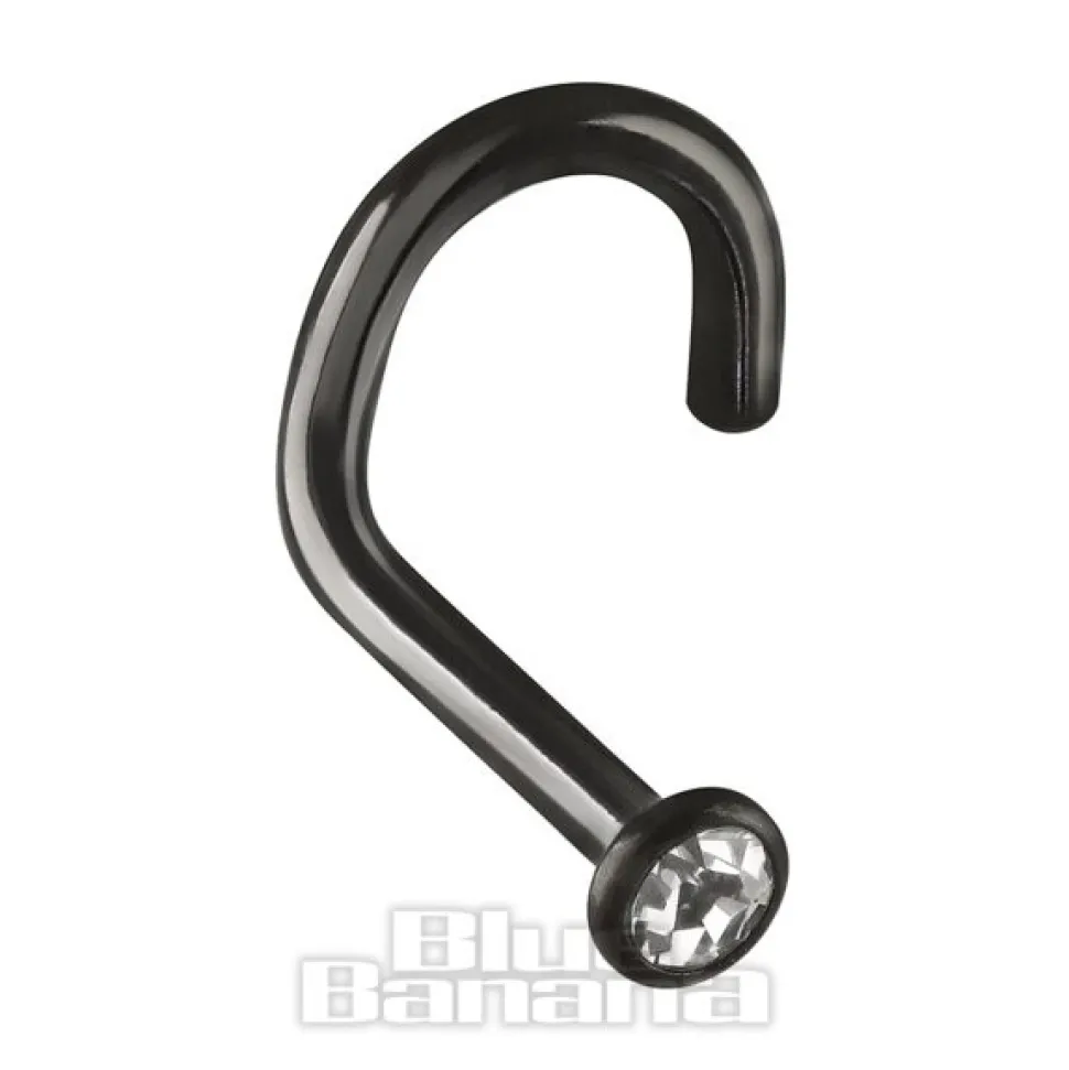 Blue Banana Black Titanium 2.0mm Nose Stud (Crystal)