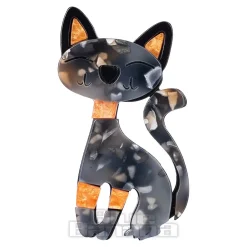 Blue Banana Cat Brooch (Grey)