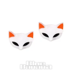 Blue Banana Cat Face Earrings (White)