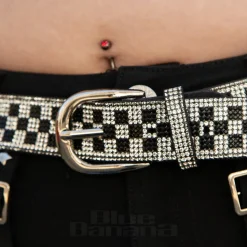 Blue Banana Checkerboard Crystal Belt (Black/White)