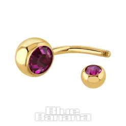 Blue Banana Coloured Titanium 1.6mm Double Jewelled Navel Bar (Fuchsia)