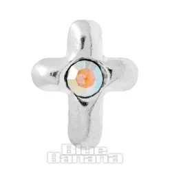 Blue Banana Cross Bioflex 1.2mm Tragus Stud (Aurora Borealis/Silver)
