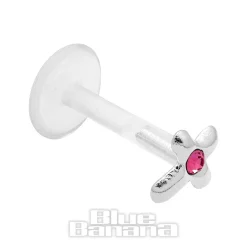 Blue Banana Cross Bioflex 1.2mm Tragus Stud (Rose/Silver)