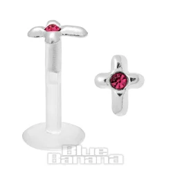 Blue Banana Cross Bioflex 1.2mm Tragus Stud (Rose/Silver)