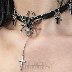 Blue Banana Crosses & Spiders Choker (Black/Siver)