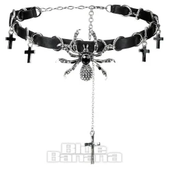 Blue Banana Crosses & Spiders Choker (Black/Siver)