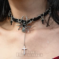 Blue Banana Crosses & Spiders Choker (Black/Siver)