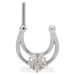 Blue Banana Crystal Flower Surgical Steel Hinged Segment Ring (Silver)