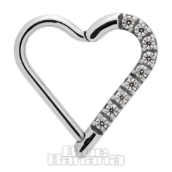 Blue Banana Crystal Heart Surgical Steel 1.2mm Hinged Segment Ring (Silver)