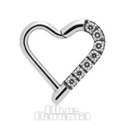 Blue Banana Crystal Heart Surgical Steel 1.2mm Hinged Segment Ring (Silver)