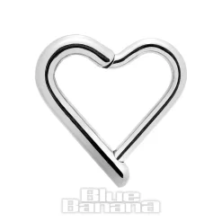 Blue Banana Crystal Heart Surgical Steel 1.2mm Hinged Segment Ring (Silver)