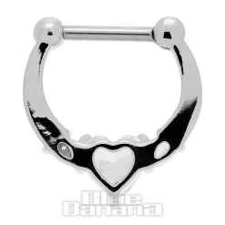 Blue Banana Crystal Heart Surgical Steel Hinged Segment Ring (Silver)