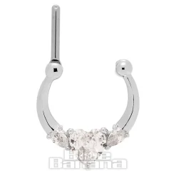 Blue Banana Crystal Heart Surgical Steel Hinged Segment Ring (Silver)