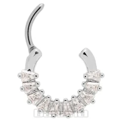 Blue Banana Crystal Squares Surgical Steel Hinged Segment Ring (Silver)