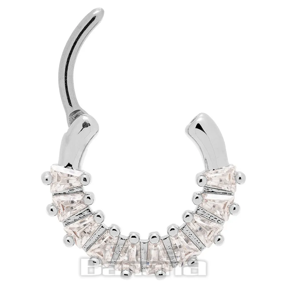 Blue Banana Crystal Squares Surgical Steel Hinged Segment Ring (Silver)