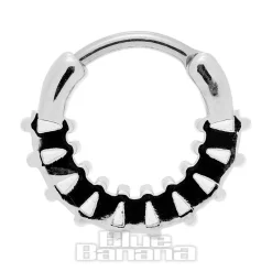 Blue Banana Crystal Squares Surgical Steel Hinged Segment Ring (Silver)