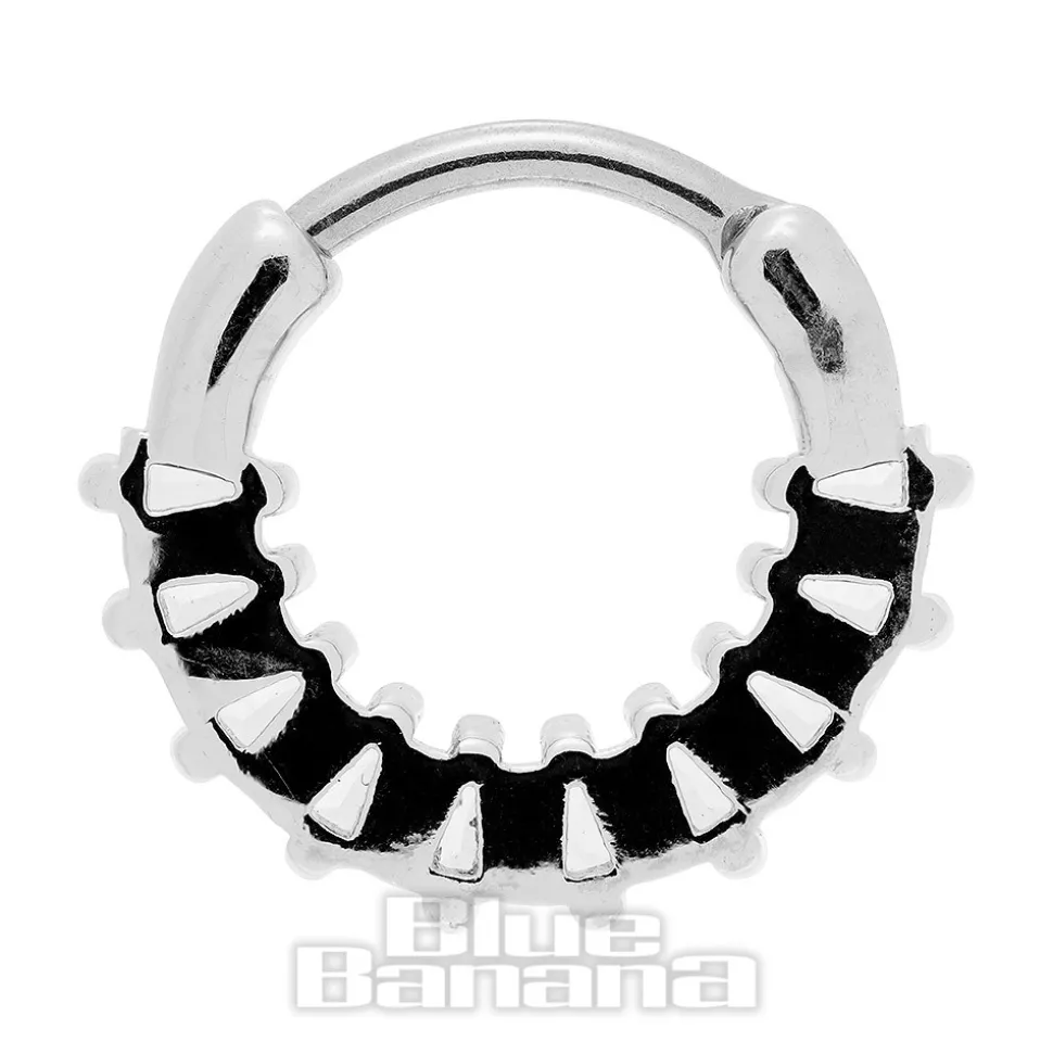 Blue Banana Crystal Squares Surgical Steel Hinged Segment Ring (Silver)