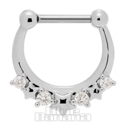 Blue Banana Crystal Star Surgical Steel Hinged Segment Ring (Silver)