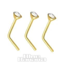Blue Banana 9ct Gold 0.5mm Jewelled Nose Studs (Pack of 3)