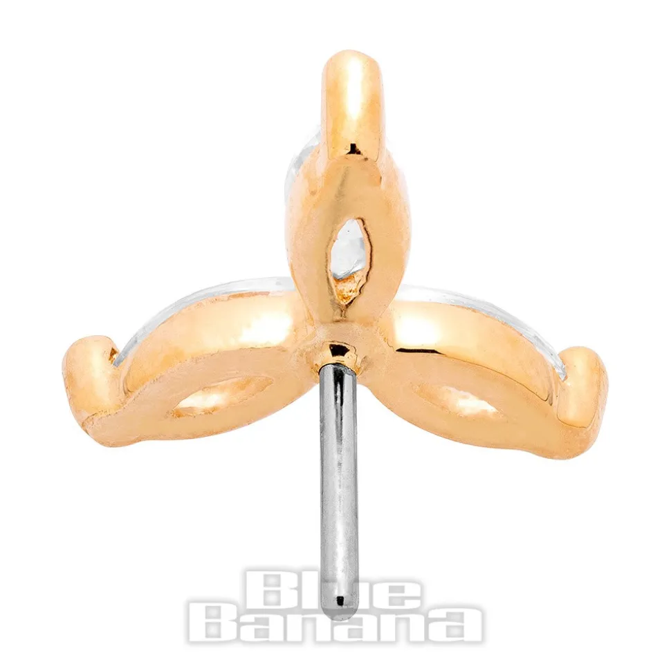 Blue Banana Cubic Zirconia Propellor Flower 14k Gold Threadless Top (Gold)