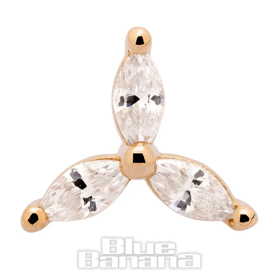 Blue Banana Cubic Zirconia Propellor Flower 14k Gold Threadless Top (Gold)