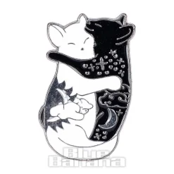 Blue Banana Cuddling Cats Pin Badge (Black/White)