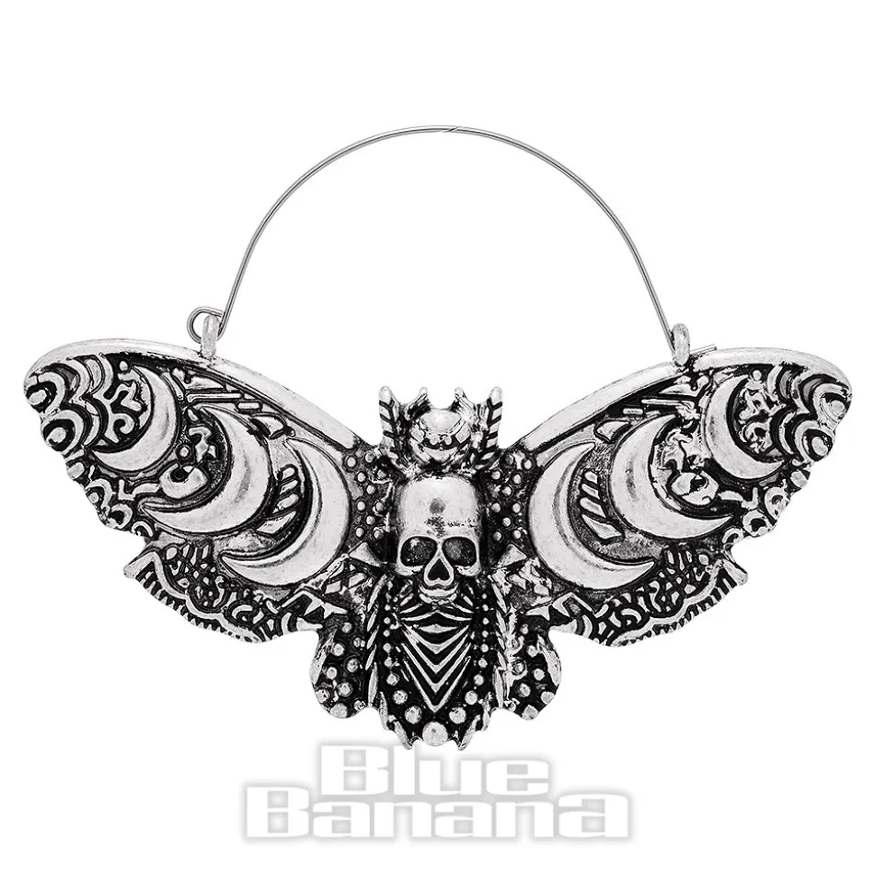 Blue Banana Death Moth Moons Plug Hoop Earrings (Silver)
