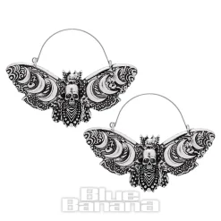 Blue Banana Death Moth Moons Plug Hoop Earrings (Silver)