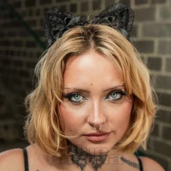 Blue Banana Ears & Bow Wide Headband (Black)