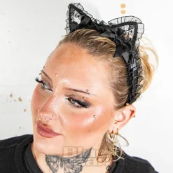 Blue Banana Ears & Bow Wide Headband (Black)