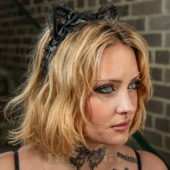 Blue Banana Ears & Bow Wide Headband (Black)
