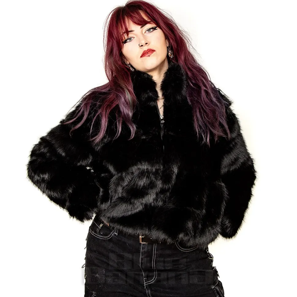 Blue Banana Faux Fur Zip Jacket (Black)