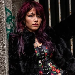 Blue Banana Faux Fur Zip Jacket (Black)