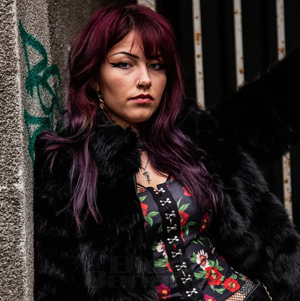 Blue Banana Faux Fur Zip Jacket (Black)