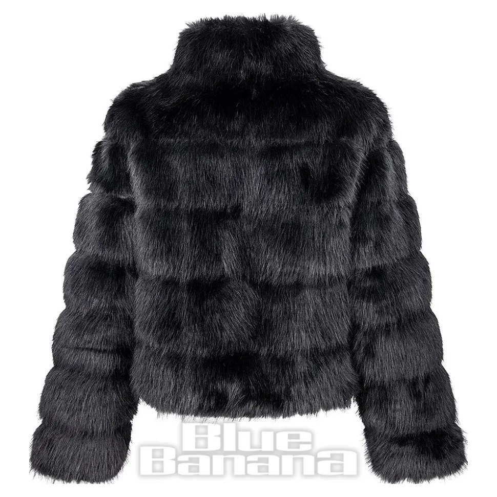 Blue Banana Faux Fur Zip Jacket (Black)