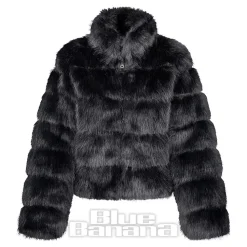 Blue Banana Faux Fur Zip Jacket (Black)