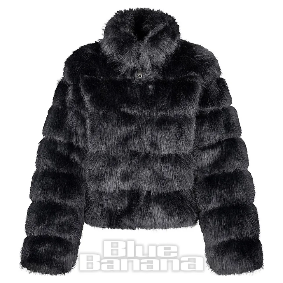 Blue Banana Faux Fur Zip Jacket (Black)