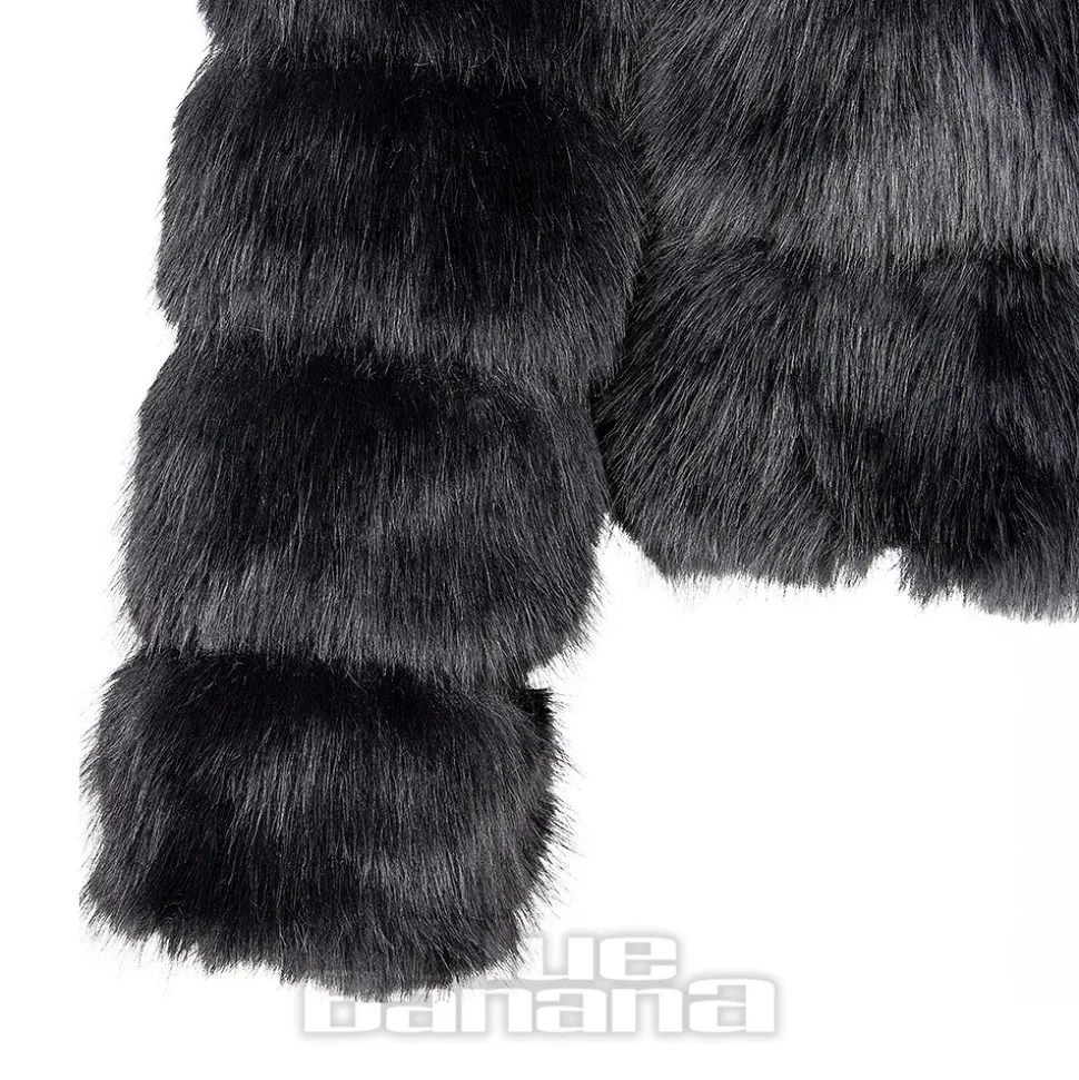 Blue Banana Faux Fur Zip Jacket (Black)